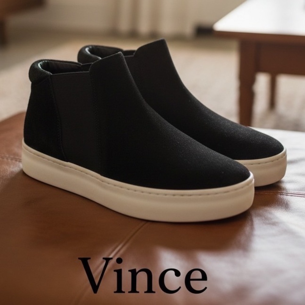 Vince Warren Black Suede Platform High Top Slip On Sneakers Womens 7M EUR 37